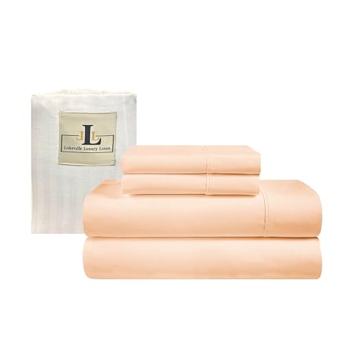 Lukeville Luxury Linen Twin XL Size Bed Sheets - Softest 100% Cotton 4PC Sheet Set,Sateen Bedding -500 Thread Count- Comfy,Breathable and Cooling Sheets,Deep Pockets Fits Upto 16" Deep Mattress- Blush