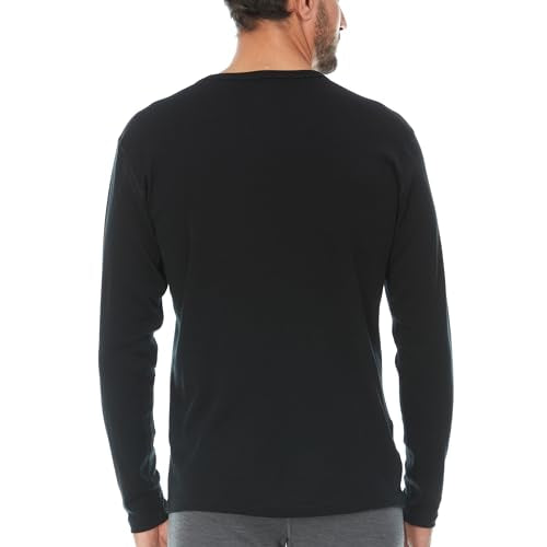 100% Merino Wool - Men's Midweight Long Sleeve Crew Shirt - Thermal Base Layer - Big and Tall Options - NO Itch Renewable Fabric - Black - 4XL