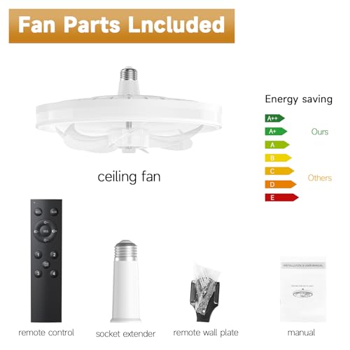 13 In Socket Fan Light with Remote & APP-2,500 lumens White Plug in Ceiling Fan, 4 Fan Speeds,3 Color Dimming, 3300K-6700K,E26/E27 Screw in Small Ceiling Fan for Bedroom, Kitchen and Living Room