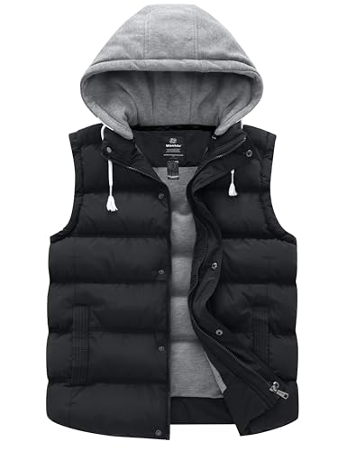 wantdo Women's Plus Size Sleeveless Puffer Vest Waterproof Quilted Winter Coats with Removable Hood Black 1X