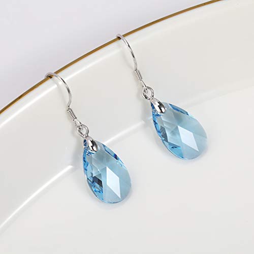 Teardrop Austrian Crystal Drop Dangle Earrings for Women 925 Sterling Silver Hook Hypoallergenic Earring (Topaz)