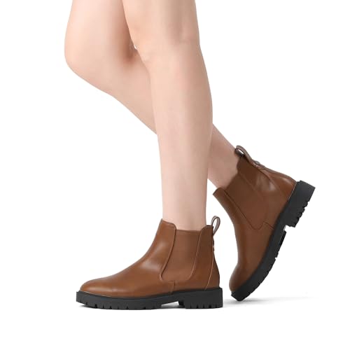 DREAM PAIRS Women's Low Heel Chelsea Ankle Boots Fashion Slip On Elastic Fall Booties Shoes,Size 10,Brownish/Yellow/PU,DAB213