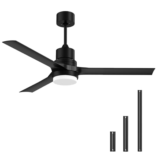 ghicc Ceiling Fans with Lights and Remote, Black Outdoor Ceiling Fan with Remote, 52 inch Modern Fan with Reversible DC Motor for Patio Bedroom