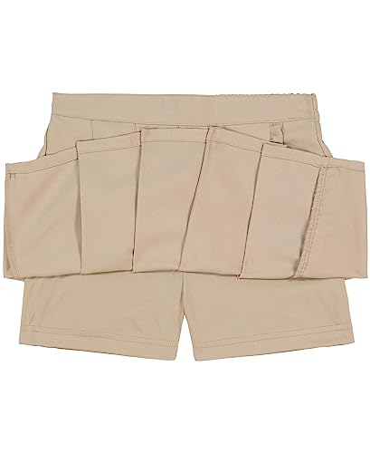 Nautica Girl's School Uniform Pleated Pull-on Scooter Skirt With Undershorts, Knit Waistband, Navy Ruffle, 20 Plus