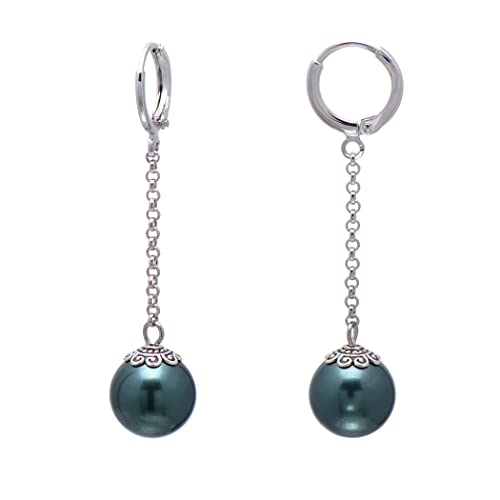 Grey Nacre Shell Pearl Drop Linear Dangle Earrings for Women, Vintage Leverbacks