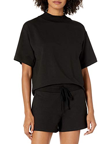 The Drop Women's Adeline Loose Short Sleeve Mockneck Drop Shoulder T-Shirt, Praline, XXS