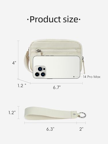 WESTBRONCO Wristlet Wallets for Women Nylon Quilted Wallet with 3 Zipper Purse for Travel Credit Card Holder Phone Organizer(Beige)