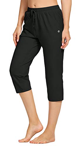 VEOBIKE Women's Joggers Capri Pants Cotton Jersey Pants Drawstring Active Workout Sweatpants Loose Lounge Crop Pants Pockets