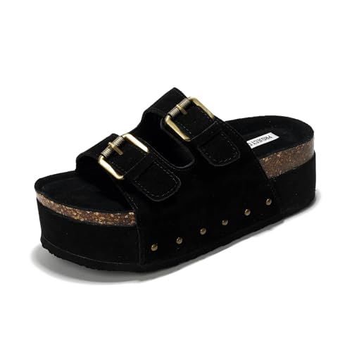 Project Cloud Platform Sandals Women, Genuine Leather Footbed Wedge Sandals for Women 2024, Comfortable Non-Slip Womens Sandals Platform Heels Womens Footwear (Oliy, BLK, 6)
