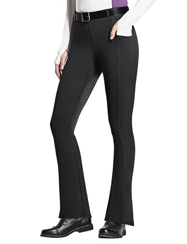 FitsT4 Sports Women's Full Seat Horse Riding Pants Bootcut Riding Tights with Pockets Equestrian Breeches for Women Black XS