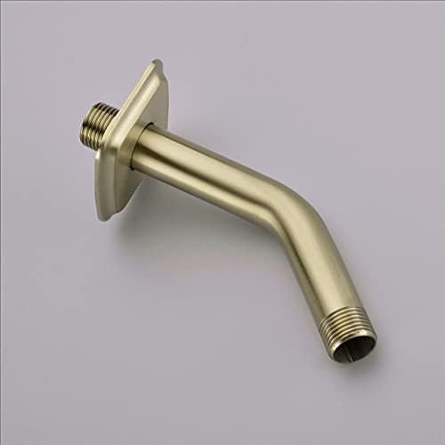 TRUSTMI Shower Arm with Flange, Angled 6-Inch Stainless Steel Replacement Pipe, Wall Mounted Tube for Bathroom Shower Head, Brushed Gold