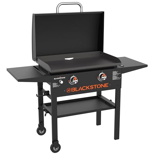 Blackstone 2147 Original 28” Griddle with Integrated Hood and Counter Height Dual Side Shelves, Powder Coated Steel, Black