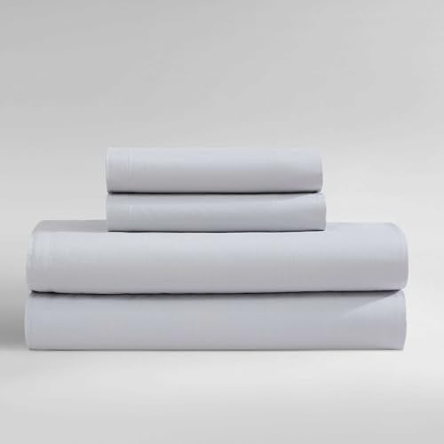 Calvin Klein - Queen Sheets, Luxuriously Soft Percale Bedding Set, Sustainable Fabric Construction (Naturals Solid Dawn Blue, Queen)