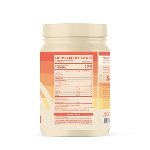 Podium Nutrition Whey Protein Powder, Chocolate Brownie, 22g Protein Per Serving with Digestive Enzymes, Whey Protein Isolate & Concentrate, Gluten Free, Low Carb, Low Sugar & Soy Free, 15 Servings