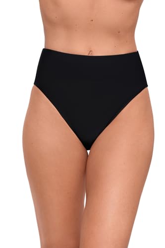 Sports Illustrated Women's Standard Wide Band Leg High Waist Bikini Bottom, Black