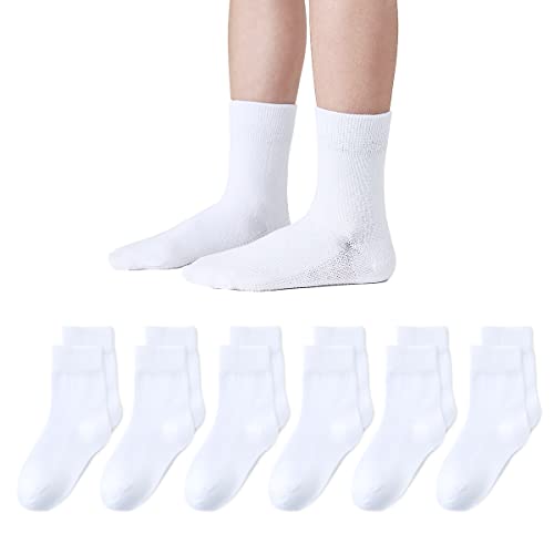 Marchare Girls Crew Socks Seamless Kids Socks Cotton School Socks Black 6 Pack
