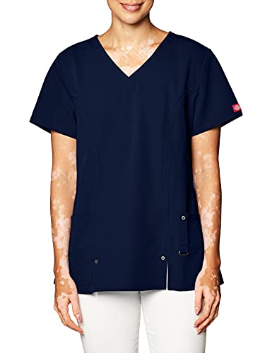 Dickies Women's Plus Size Xtreme Stretch V-Neck Scrubs Top, D-Wine, XXXXX-Large