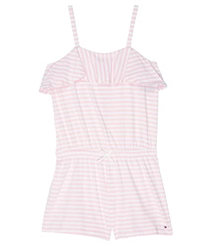 Tommy Hilfiger Girls' Sleeveless Cinched Waist Knit Romper, Rose Ruffle Flounce, 8-10