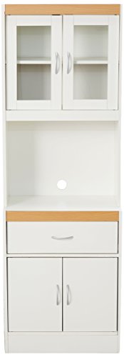 Hodedah Long Standing Kitchen Cabinet with Top and Bottom Enclosed Cabinet Space, One Drawer, Large Open Space for Microwave, White