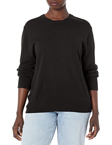QUALFORT Women's Black Crewneck Lightweight Sweater Pullovers Black Medium