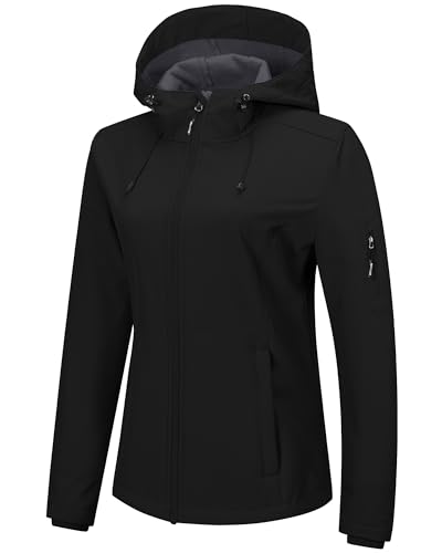 Outdoor Ventures Women's Softshell Jacket with Hood Fleece Lined Warm Lightweight Waterproof Insulated Windbreaker