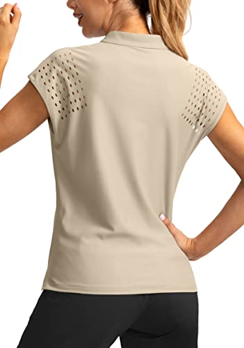Soothfeel Women's Golf Shirt Cap Sleeve V Neck Polo Shirts Lightweight Quick Dry Workout Tennis Shirts Tops for Women(Black, L)