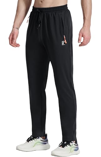 Men's Joggers Pants with Zipper Pockets Athletic Running Stretch Sweatpants for Men Workout Gym Track Golf Black M