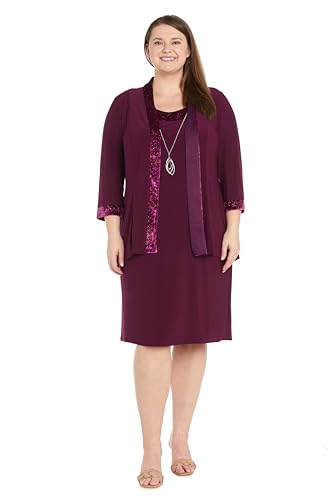 R&M Richards Women's Plus Size 2PC Glitter Velvet Jacket & Dress Set, Charcoal