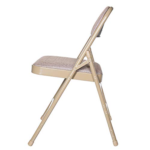 OEF Furnishings Premium Fabric Upholstered Steel Folding Chairs, 4 Pack, Beige