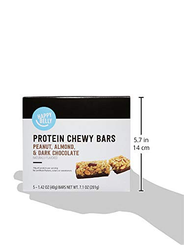 Amazon Brand - Happy Belly Protein Chewy Bars, Peanut, Almond and Dark Chocolate, 5 Count (Pack of 6)