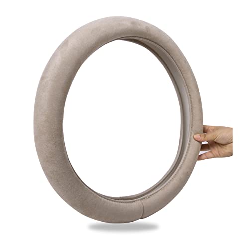 CAR PASS Car Steering Wheel Cover,14.5-15 Inch Beige Faux Suede Universal Memory Foam Auto Steering Wheel Covers Breathable Anti-Slip Odorless Steering Wheels Accessories for Men Women