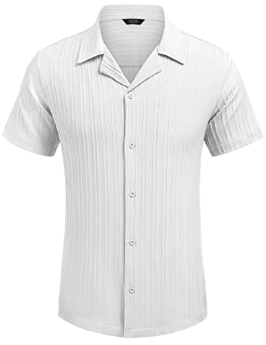 COOFANDY Mens Hawaiian Shirt Short Sleeve Button Down Shirts for Men Linen Beach Shirt, Palm Tree Blue, M