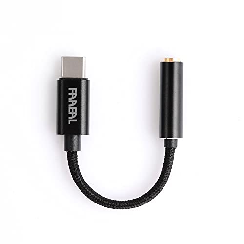 FAAEAL Type-C to 3.5mm DAC Cable Decoding Headphone Converter Gold-Plated Female Seat Earphone Amplifier Braided/Silver-Plated Wire Audio Adapter for Win10 Android Tablet PC Earphones (Black)