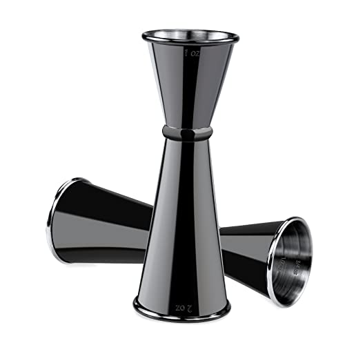 Jigger for Bartending, Briout Double Cocktail Jigger Japanese Premium 304 Food Grade Stainless Steel Jigger 2 OZ 1 OZ with Measurements Inside, Black