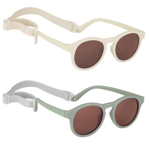 HXS 2-Pack Polarized Toddler Sunglasses with Strap for 2-4 Year Olds,Pink & Beige Brown