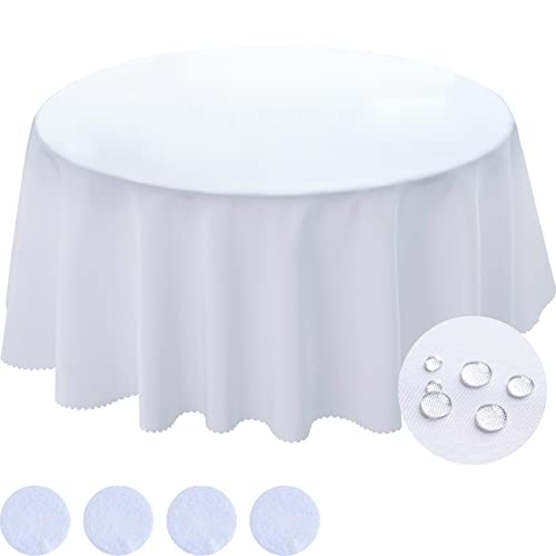BYDOLL Table Cloth 48 Inch Round Tablecloth White Outdoor Washable Winkle and Stain Resistant Spillproof Polyester Tablecloth for Round Tables Festival Camping Picnic Wedding Party Table Cover