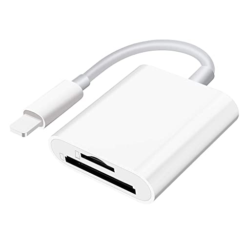 SD Card Reader for iPhone iPad Camera,Dual Card Slot Memory Card Reader Supports SD and TF Card Trail Camera Viewer Sd Card Adapter Portable Micro Sd Card Reader No Application Required Plug and Play
