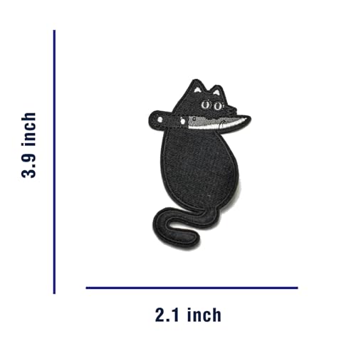 Iron On Patch, Cat with Knife Patch, Punk Funny Embroidered Patches Repair Emblem Badget Sew or Iron on Applique Patches Sticker DIY for Clothes Jeans Backpacks Jackets Pants Hats Vest