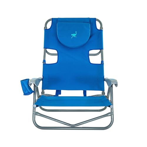 Ostrich Deluxe On Your Back Backpack Beach Chair with Face Hole - Portable Lounge Chair - Heavy Duty Tanning Chair - Face Down Reading (White)
