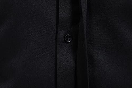 VANCOOG Men's Banded Collar Solid Long Sleeve Interview Formal Fashion Tuxedo Shirt Camisas De Vestir para Hombres-Black-S