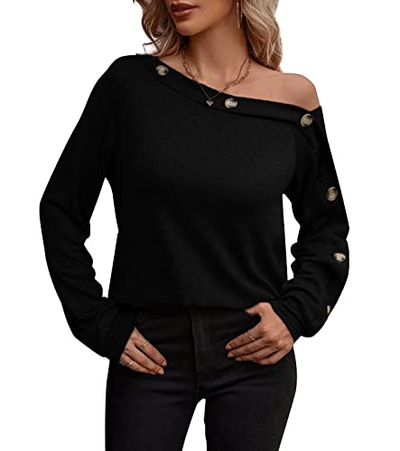 Zyyfly Off Shoulder Tops for Women Long Sleeve Casual Sexy Dressy Shirts Burgundy S
