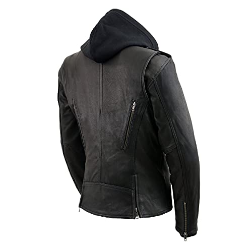Milwaukee Leather MLL2575 Women's Black Leather Vented Motorcycle Jacket w/Removable Hoodie - X-Small
