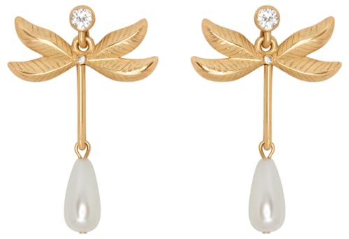 Oscar de la Renta, Dragonfly Pearl Drop Earrings, Gold