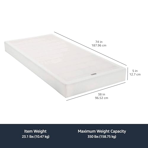 Amazon Basics Smart Box Spring Bed Base, 5 Inch Mattress Foundation, Tool-Free Easy Assembly, Twin, 74"L x 38"W x 5"H, White