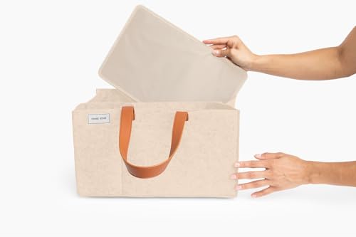 Chaise Home Organizer Caddy - File Folder Tote with Handle - Portable Office Bag - Teacher, School & Work Supplies - Arts & Crafts Storage (Beige)