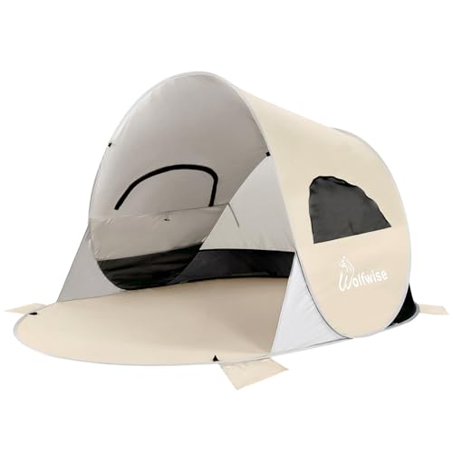 WolfWise UPF 50+ Easy Pop Up 3-4 Person Beach Tent Sport Umbrella Instant Sun Shelter Tent Sun Shade Canopy, Dark Shelter-Blue