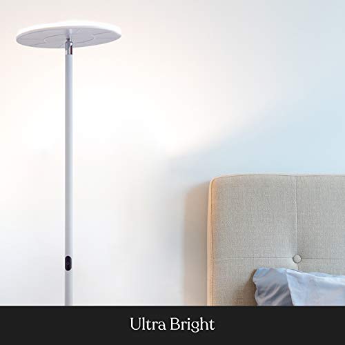 Brightech Sky Flux Dimmable LED Floor Lamp – Super Bright Floor Lamp for Living Room and Offices – Torchiere Standing Lamp with 3 Light Options, Tall Lamp for Bedroom Reading and More - White