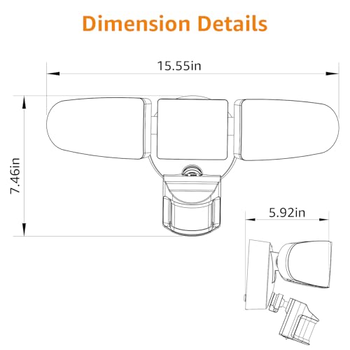 HGGH LED Motion Sensor Outdoor Lights Security Lights,38W 4200LM Flood Lights Outdoor Motion Sensor Lights,6000K,IP65 Waterproof,3 Head Motion Detection Outdoor Lights for Yard Garage Porch