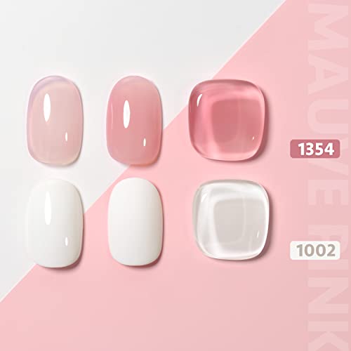 GAOY French Manicure Kit, Nail Stamper and 2Pcs Gel Nail Polish, Include Jelly Sheer Pink White Colors for French Tip, UV Light Cure