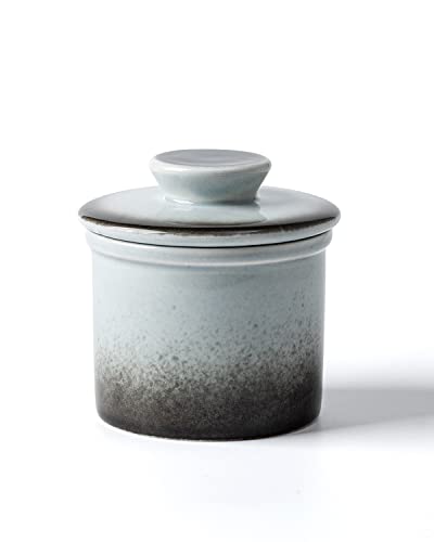 XELA Porcelain Butter Keeper Crock, French Butter Crock for Counter, Butter Keeper With Water Line for Fresh Spreadable Butter-Gradient Grey
